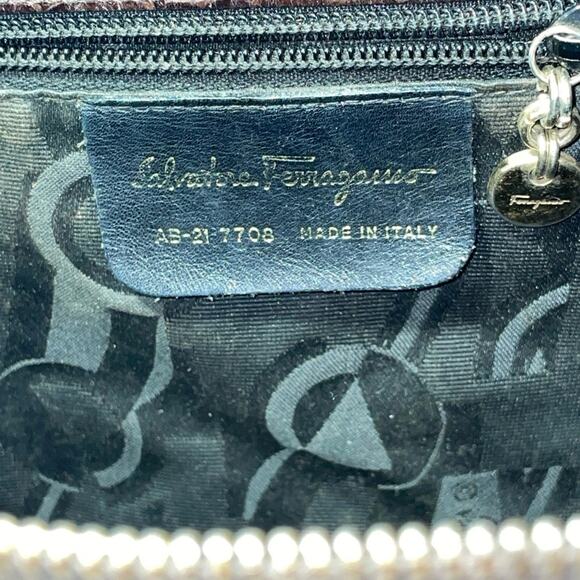 Salvatore Ferragamo Croc Embossed Gancini Shoulder bag Purse Mahogany - Picture 8 of 9